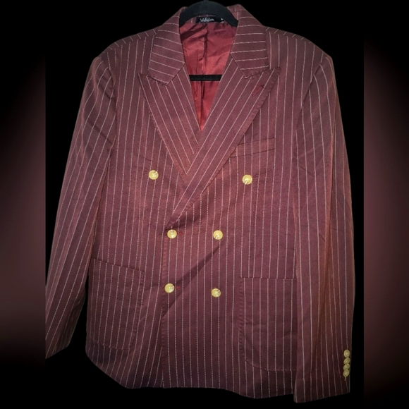 Bold Maroon Pinstripe Double-Breasted Blazer - Men's M Vintage Wehilion Style - Picture 1 of 7
